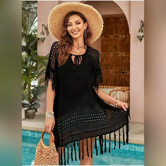 💚Cover Up Crochet Hollow Tassel Sexy Beach Bikini - Picture 2 of 4